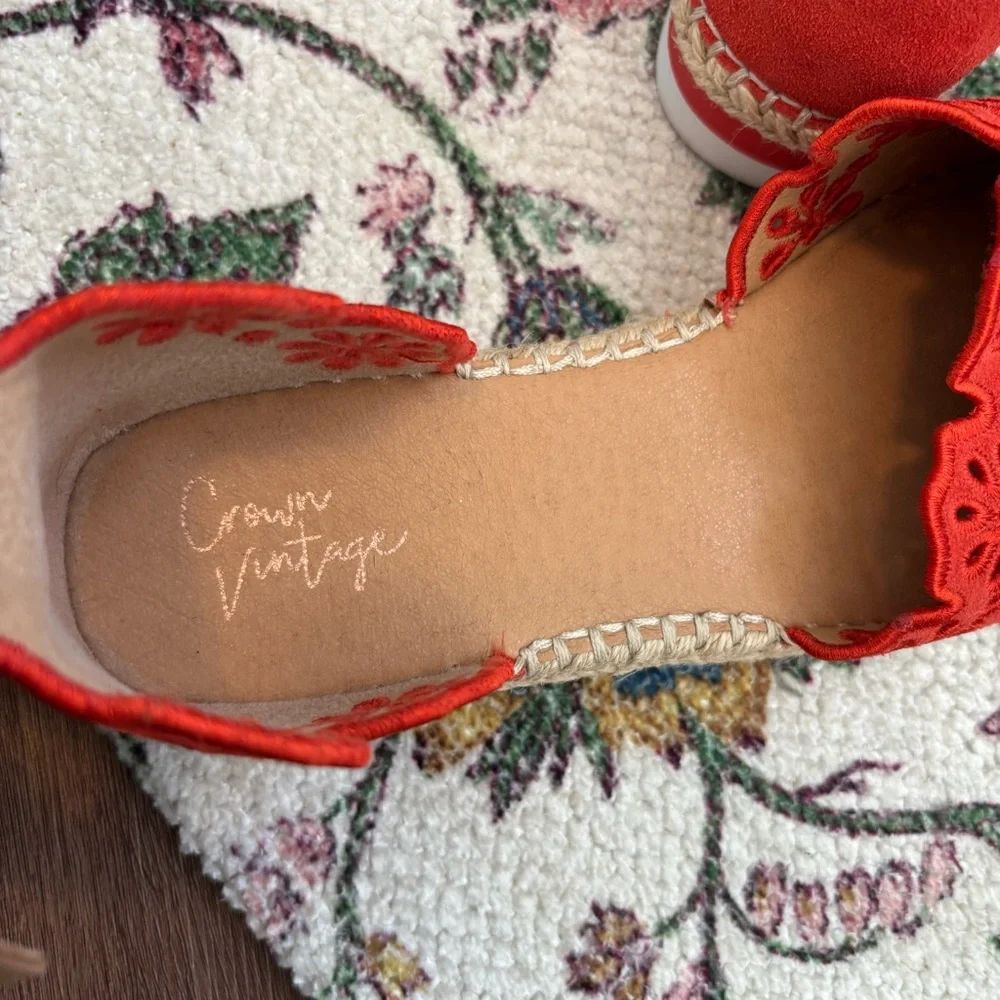 Crown Vintage Brixie Red Orange Espadrille Wedge Sandals with Ankle Strap - Picture 11 of 11